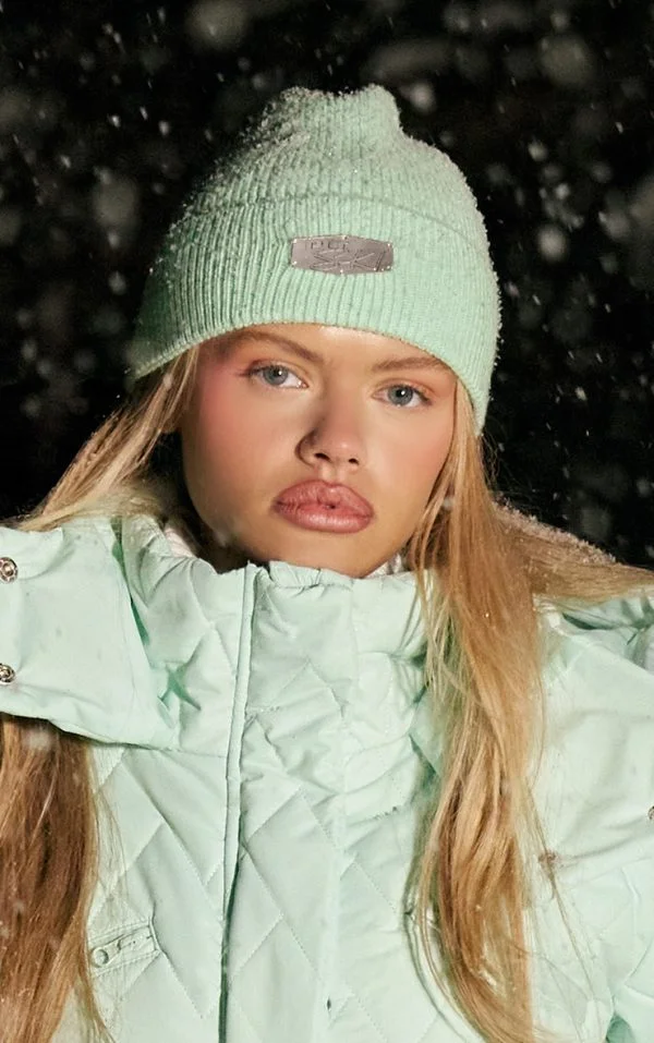 PRETTYLITTLETHING Green Ski Cable Knit Beanie