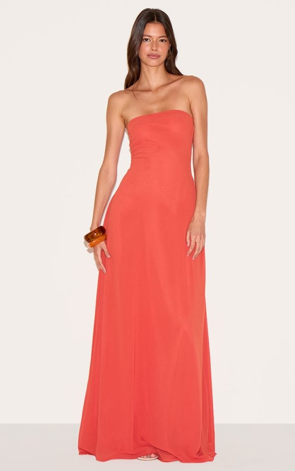 Rust Chiffon Bandeau Maxi Dress