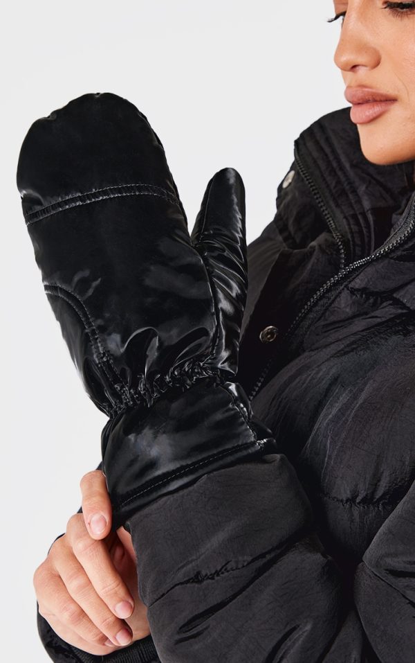 Black Shiny Nylon Mittens