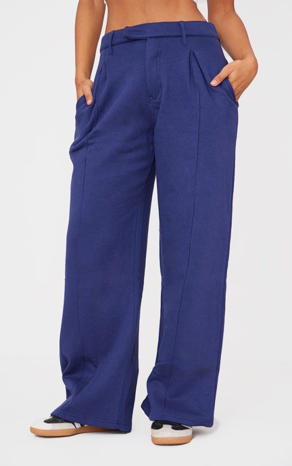 Navy Pintuck Fleeceback Tailored Sweatpants