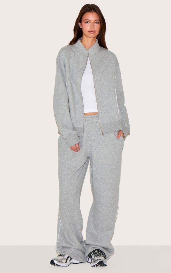 Ash Grey Wide Leg Contrast Seam Sweatpants