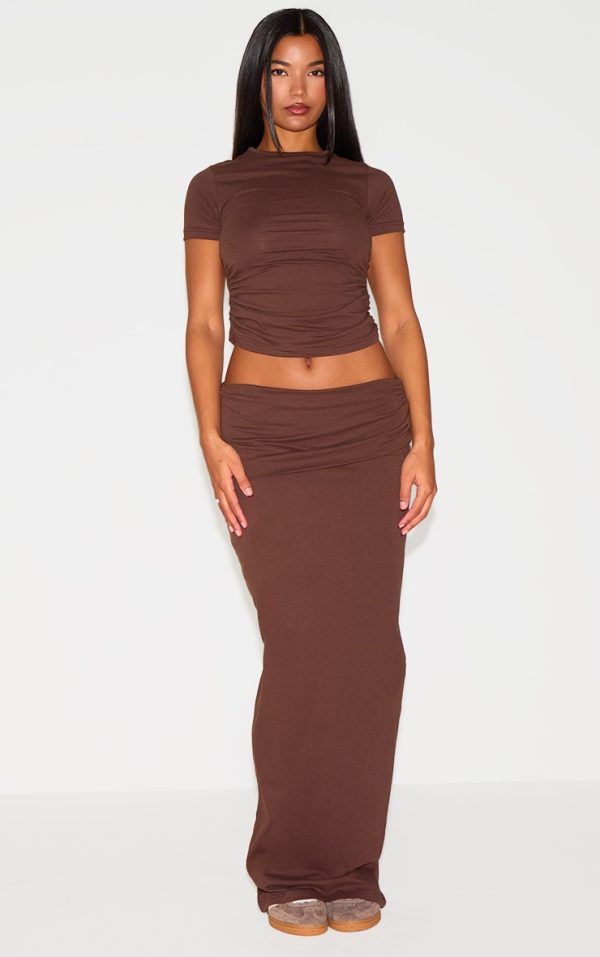 Chocolate Foldover Cotton Maxi Skirt
