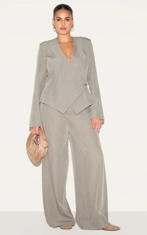 Plus Mushroom Wide Leg  Tailored Woven Pants