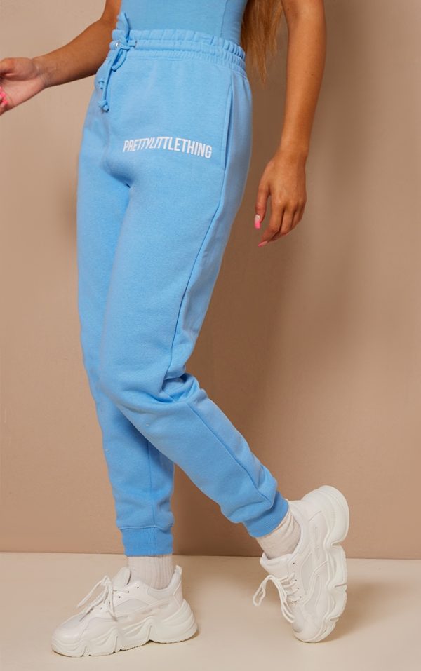 PRETTYLITTLETHING Bright Blue Logo High Waisted Cuffed Sweatpant