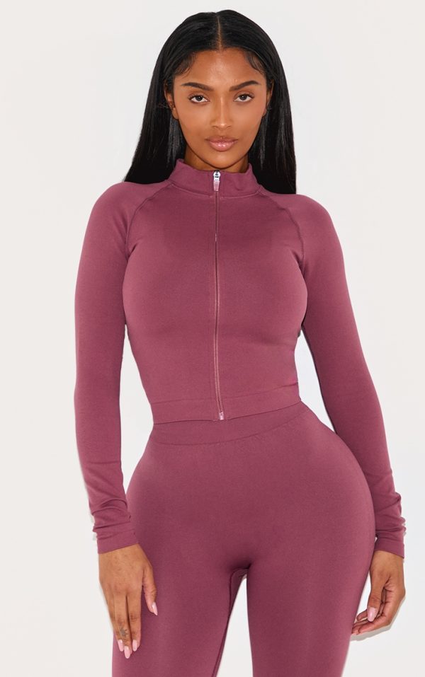 Shape Burgundy Seamless Active Zip Through Jacket