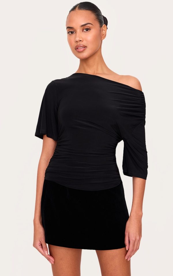 Black Slinky Slouchy Asymmetric Long Top