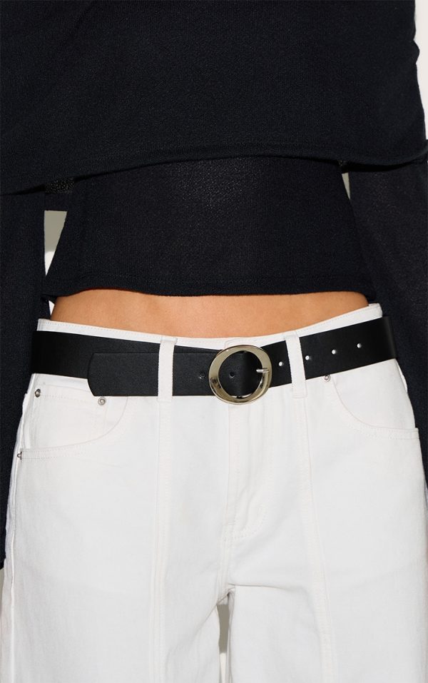 Black Pu Curved O-ring Silver Buckle Belt