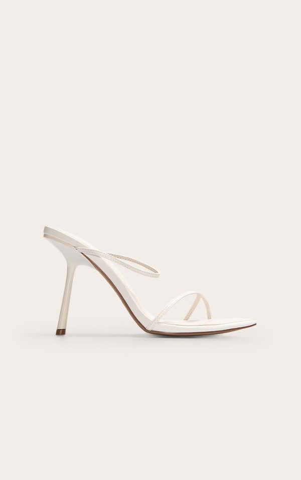 Cream Pu Round Toe Strap High Stiletto Heeled Mules
