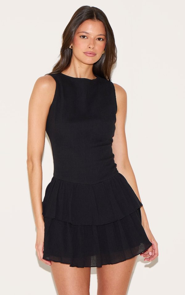 Black Cheesecloth Cotton Tiered Rara Romper