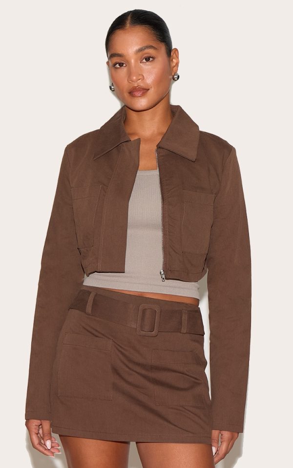Deep Chocolate Woven Cropped Shacket
