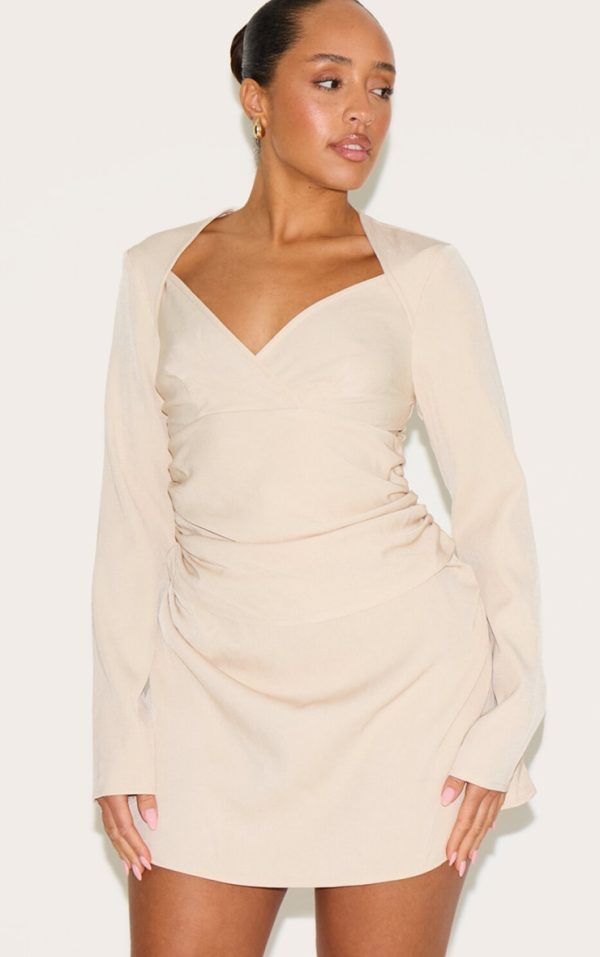 Shape Pebble Woven Tailored Square Neck Ruched Side Flippy Mini Dress
