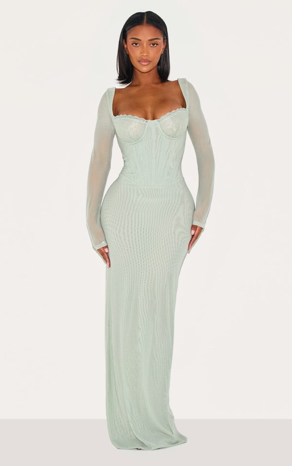 Shape Sage Mesh Lace Insert Corseted Maxi Dress