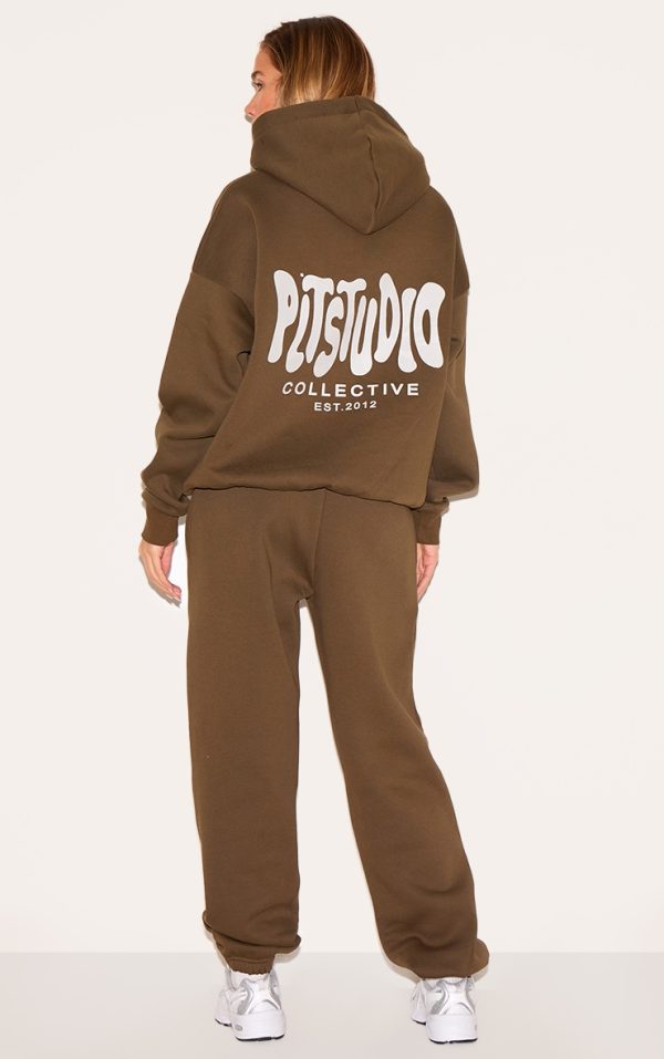 PRETTYLITTLETHING Taupe Studio Print Oversized Hoodie