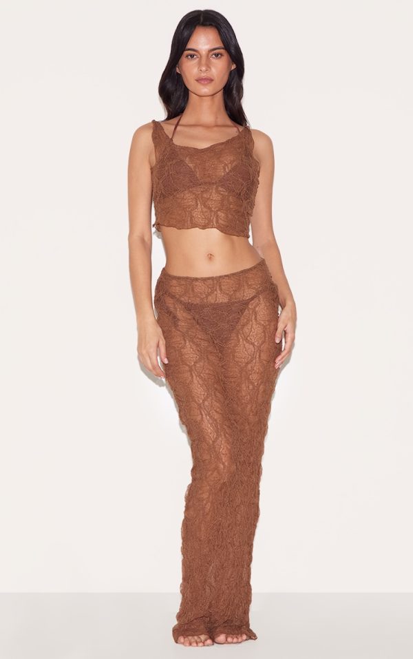Chocolate Textured Mesh Maxi Beach Skirt