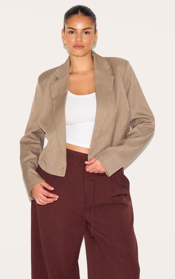 Plus Grey Pointed Hem Cropped Blazer