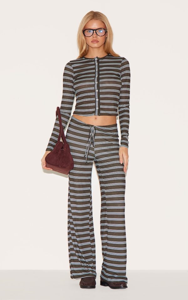 Khaki  Pinstripe Straight Leg Pants
