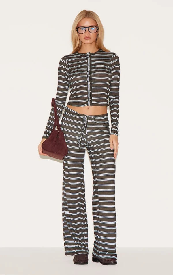Khaki  Pinstripe Straight Leg Pants