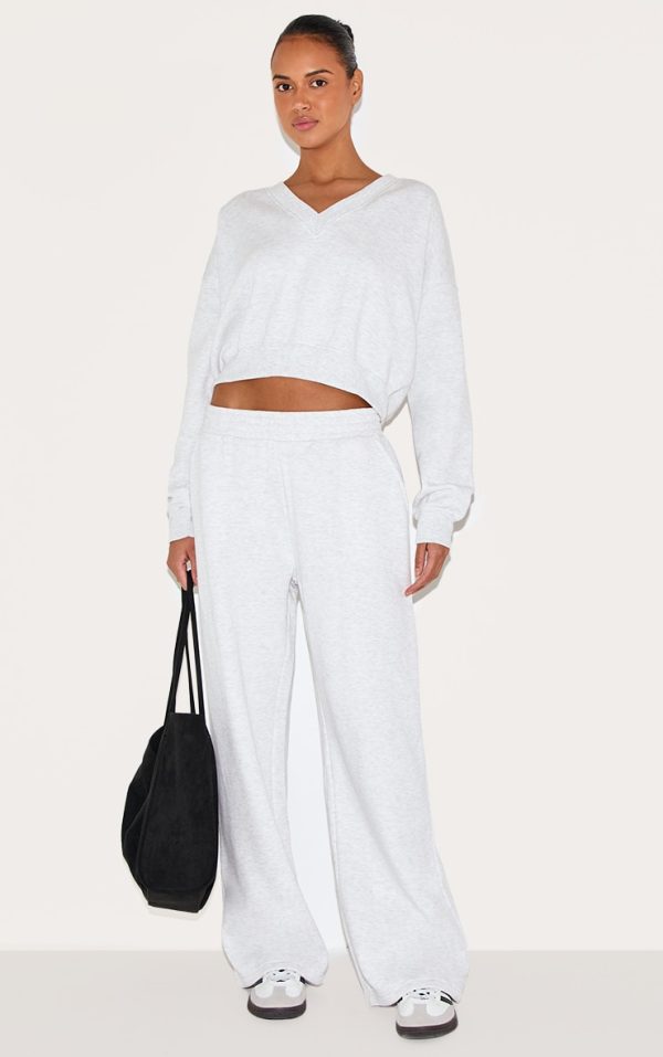 Ash Grey Wide Leg Pintuck Sweatpants