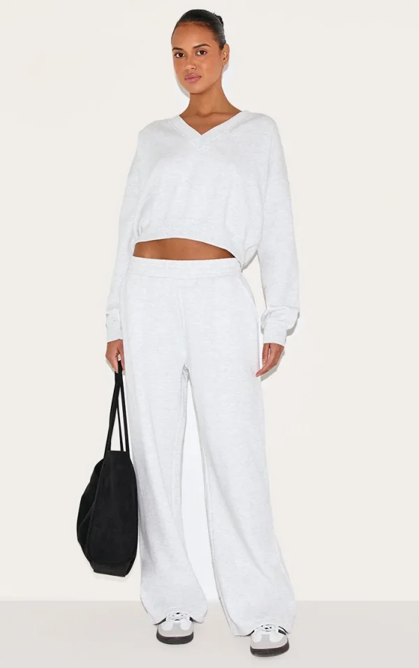 Ash Grey Wide Leg Pintuck Sweatpants