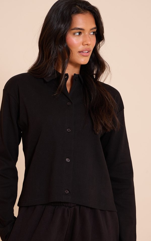 Black Cropped Boxy Collared Sweat