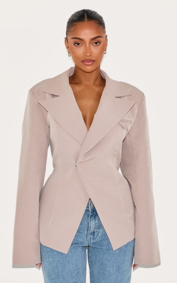 Shape Taupe Tailored Asymmetrical Cross Over Adjustable Waist Blazer