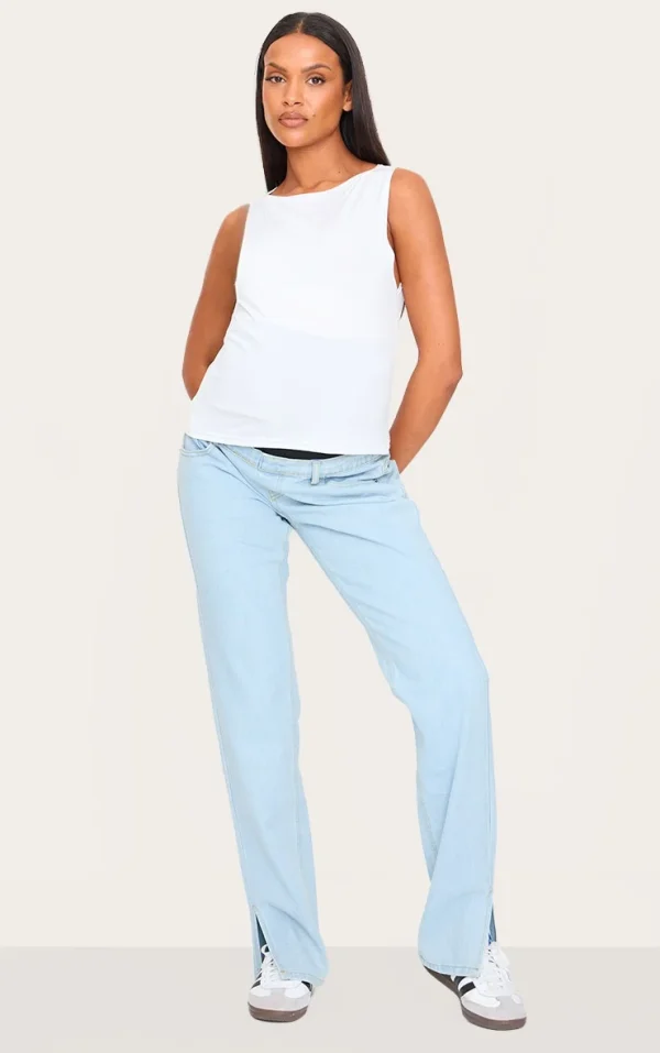 Maternity Light Blue Wash Split Hem Jeans