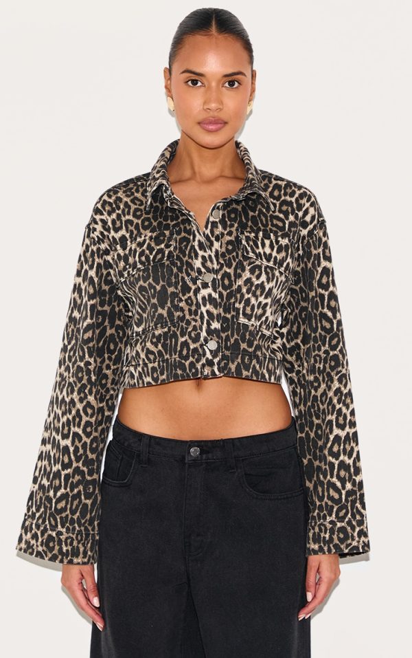Leopard Print Denim Cropped Jacket