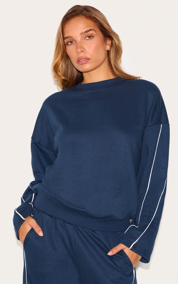 Navy Contrast Piping Detail Sweatshirt