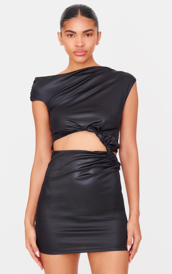 Black Foil Cut Out Twist Mini Dress