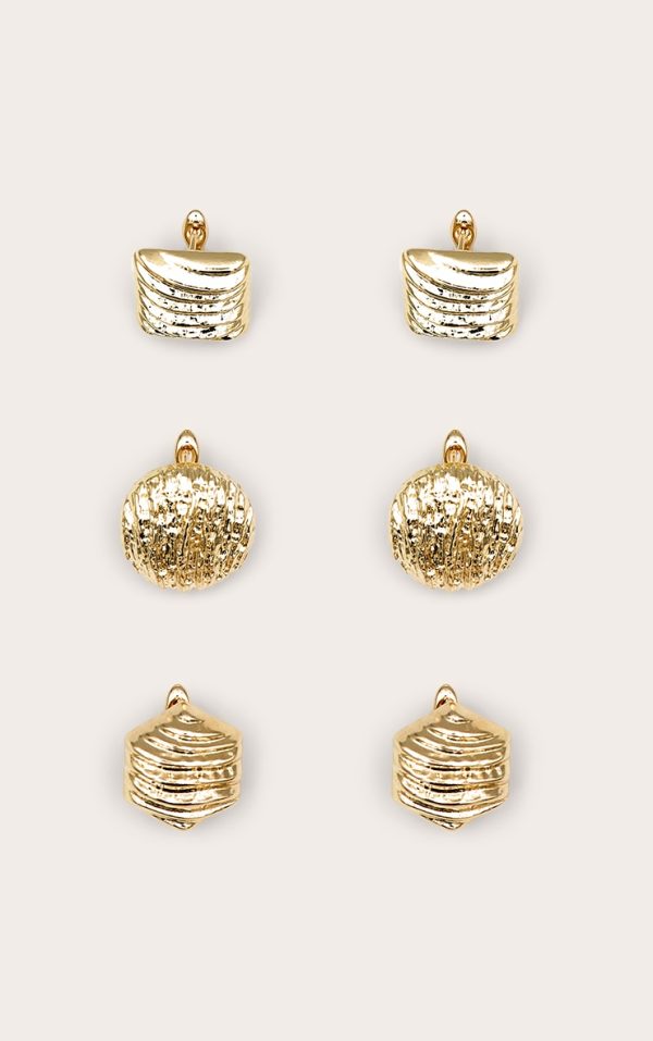 Gold Multi Shape Textured Multi-pack Earrings