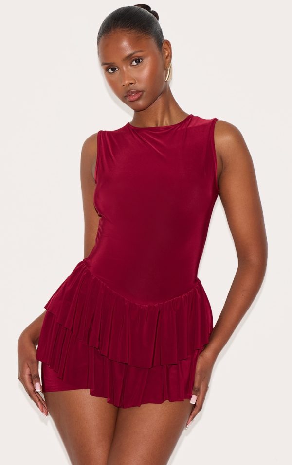 Burgundy Slinky Rara Skort Romper