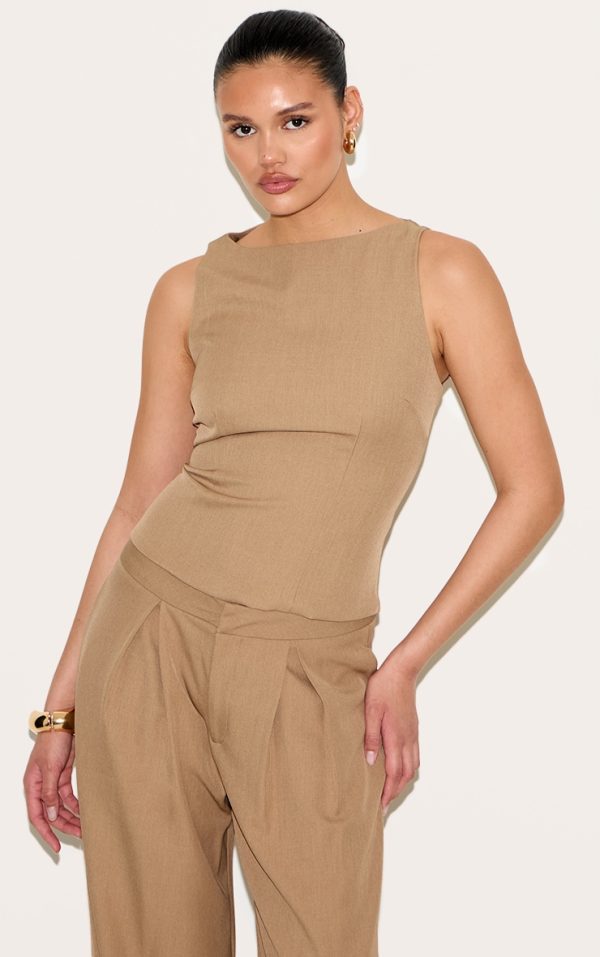 Light Brown Woven Tailored Wide Leg Pants