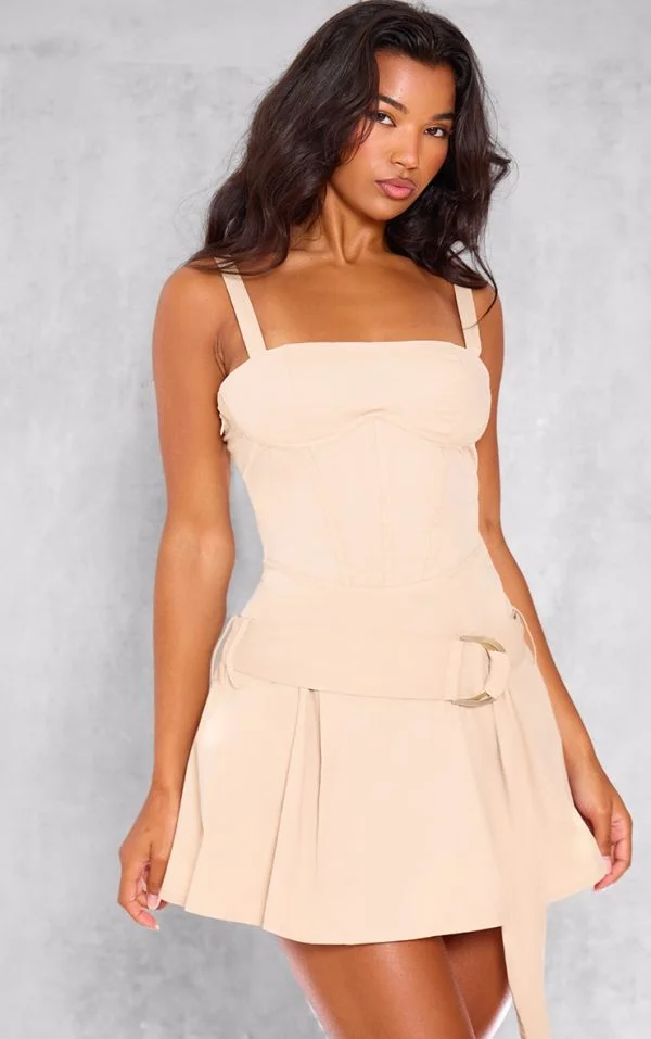 Stone Tailored Woven Underwired Belted Shift Dress