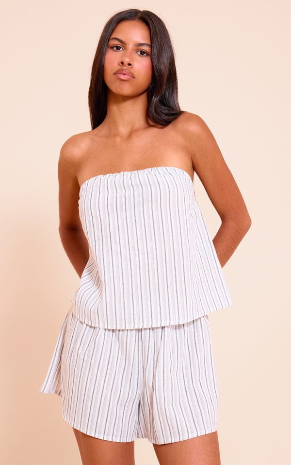 Petite Grey Stripe Flowy Shorts