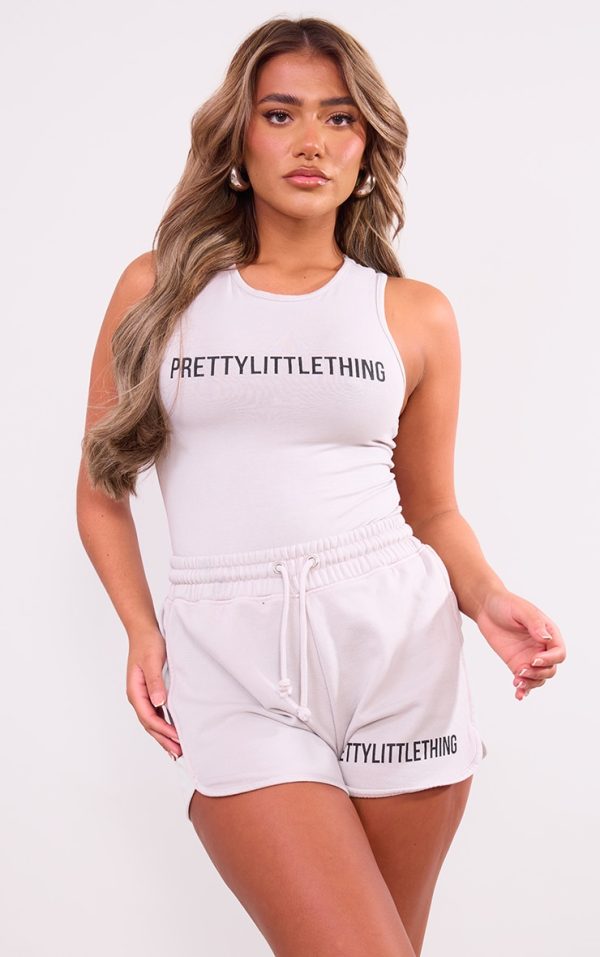 PRETTYLITTLETHING Ash Grey Washed Racer Bodysuit