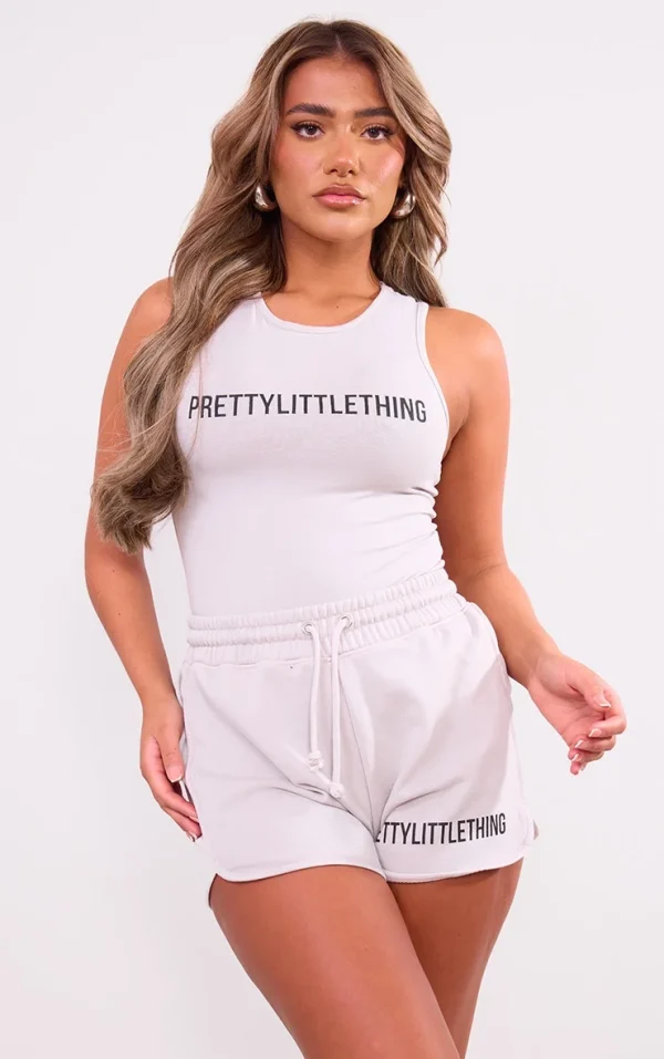 PRETTYLITTLETHING Ash Grey Washed Racer Bodysuit