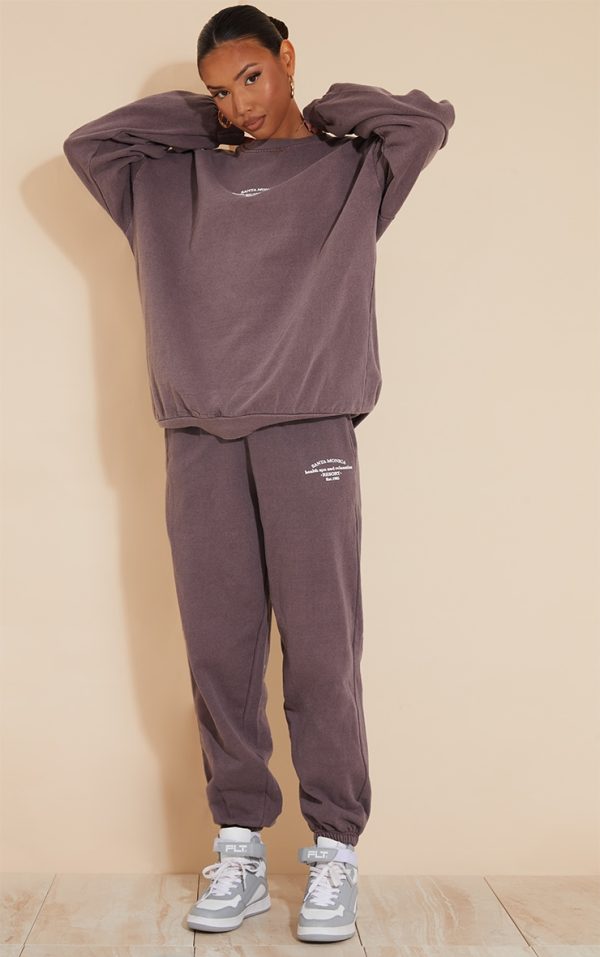 Dark Brown Santa Monica Washed Embroidered Sweatpants