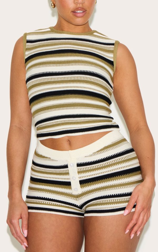 Shape Olive Knitted Striped Boxer Shorts