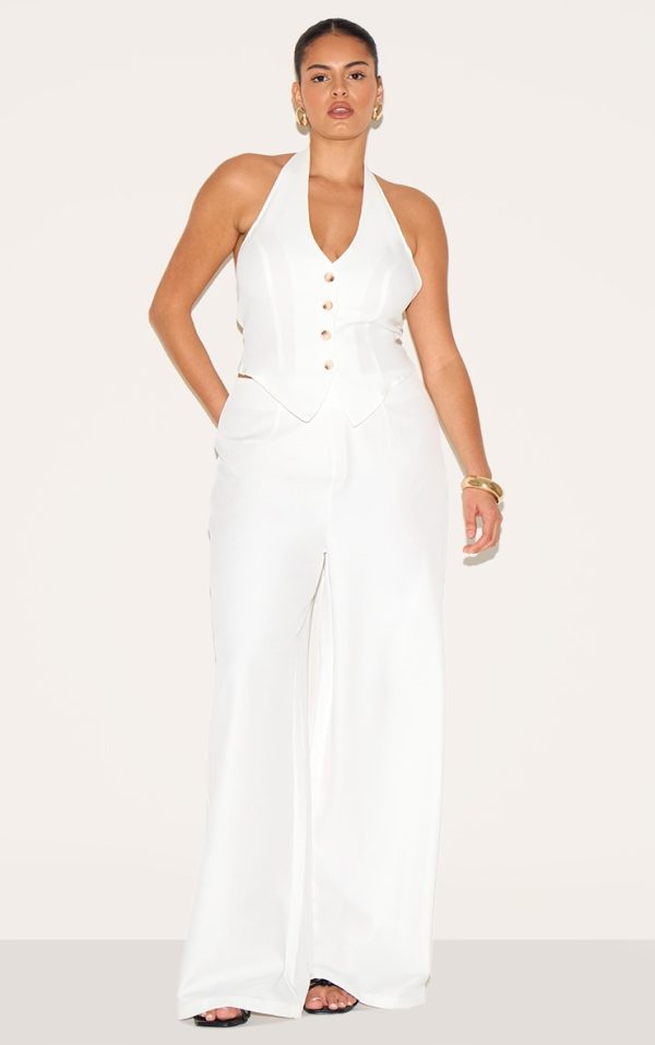 Plus Cream Tailored Woven Wide Leg Pants