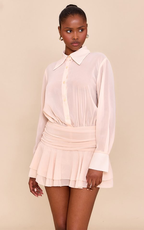 Beige Chiffon Sheer Waist Detail Romper