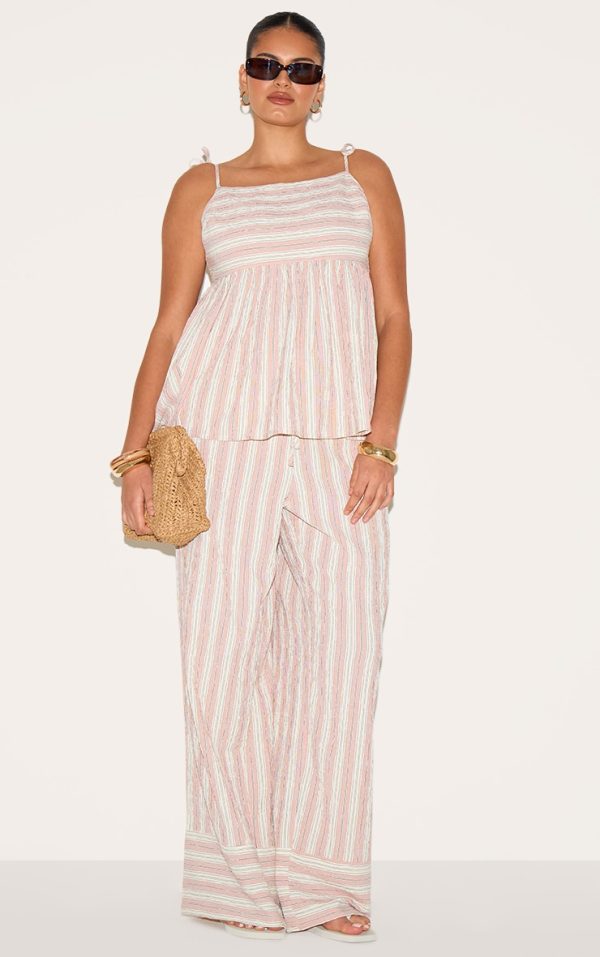Plus Pink Woven Textured Striped Straight Leg Pants