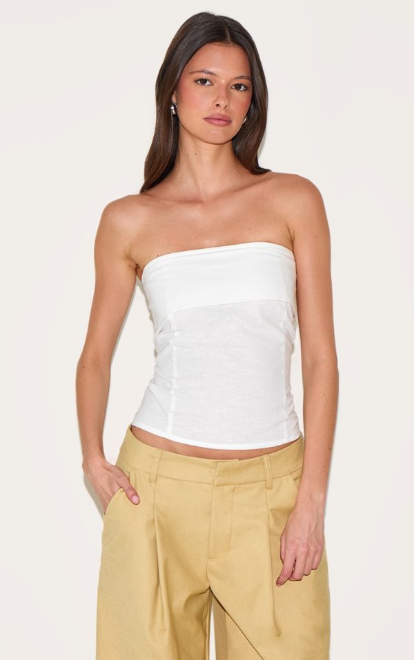 White Linen Look Foldover Bandeau