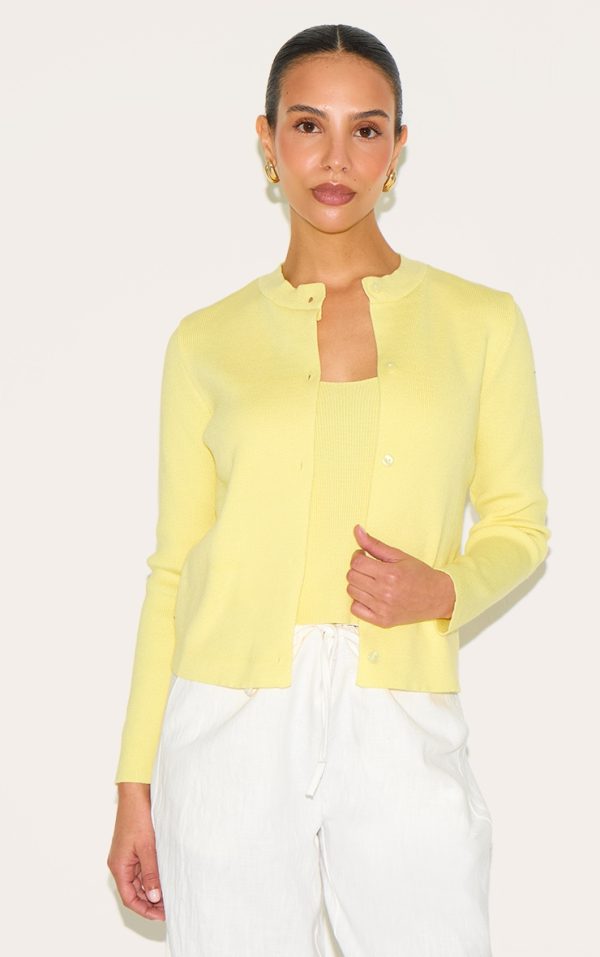 Petite Lemon Knitted Button Up Cardigan