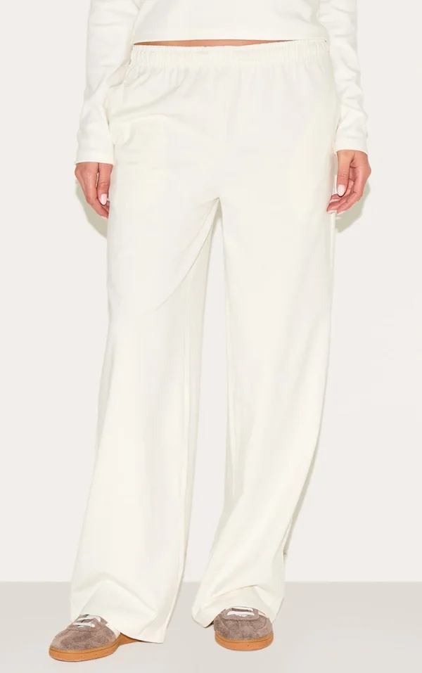 Cream Heavy Cotton Slouchy Wide Leg Pants