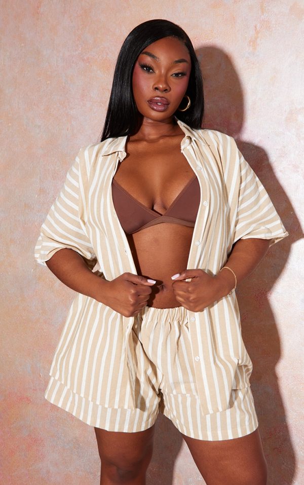 Plus Stone Textured Stripe Oversized Boxy Shirt