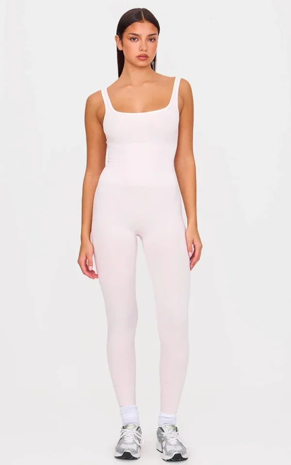 Ballet Pink Seamless Cross Back Long Gym Unitard
