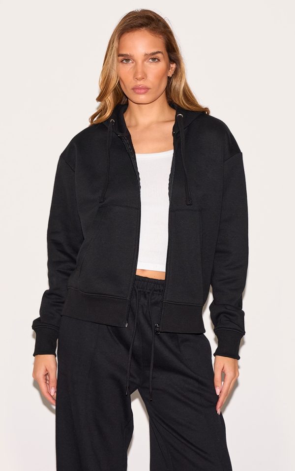Black Oversized Hooded Zip Up Sweat Hoodie