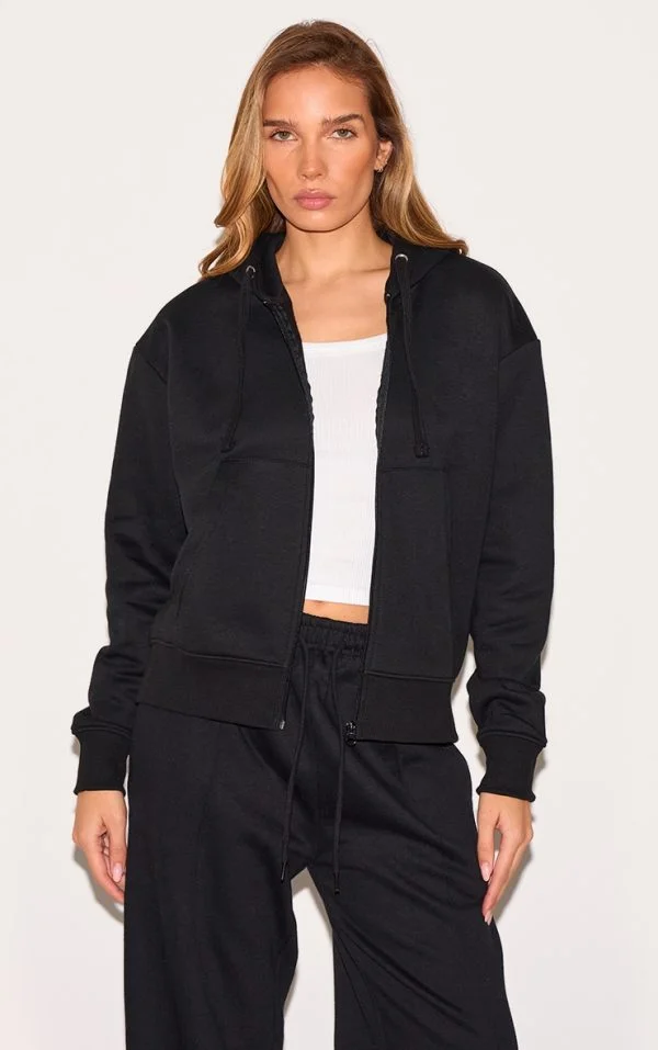 Black Oversized Hooded Zip Up Sweat Hoodie