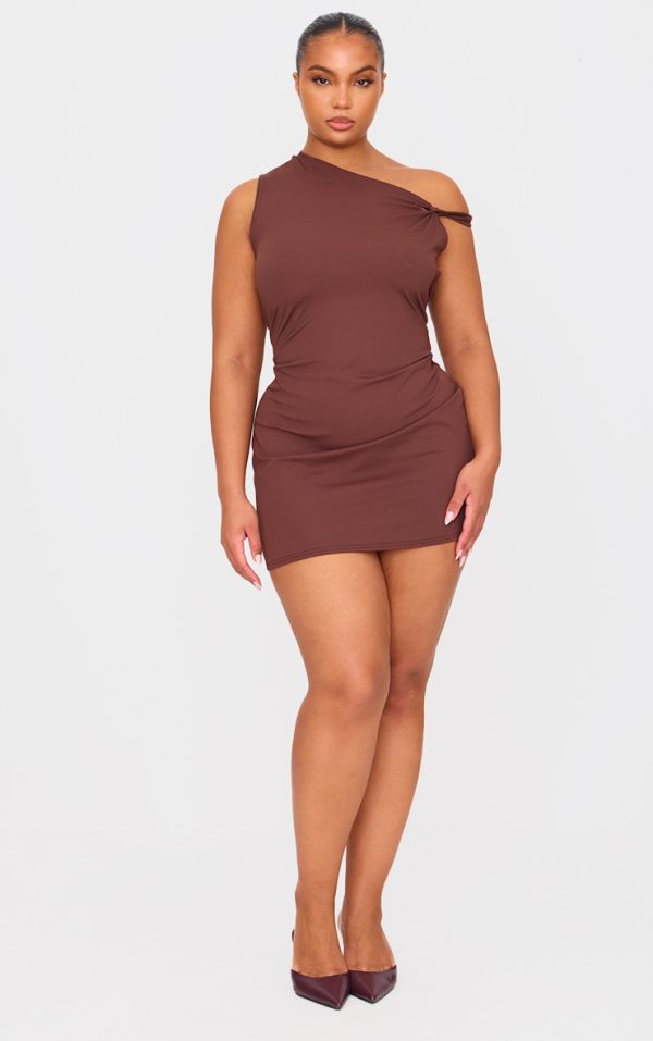 Plus Chocolate Contour Sleeveless Knot Detail Mini Dress