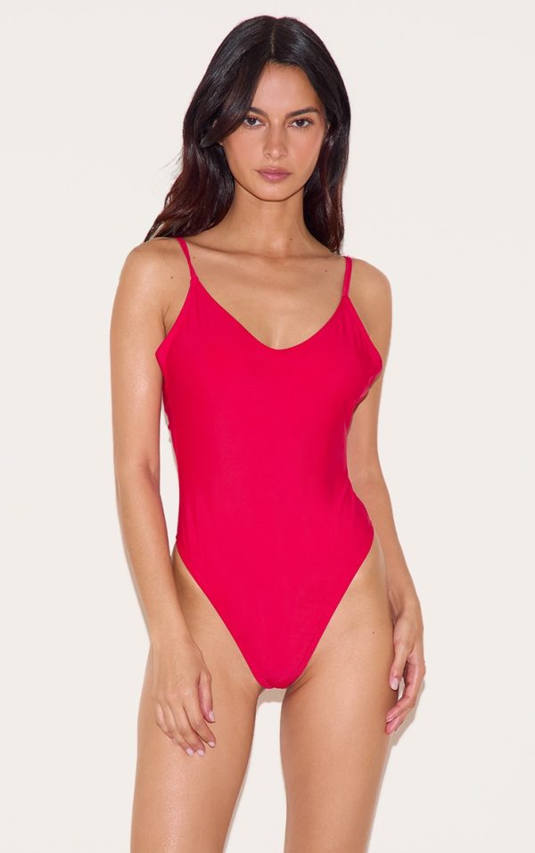 Red Plunge Swimsuit